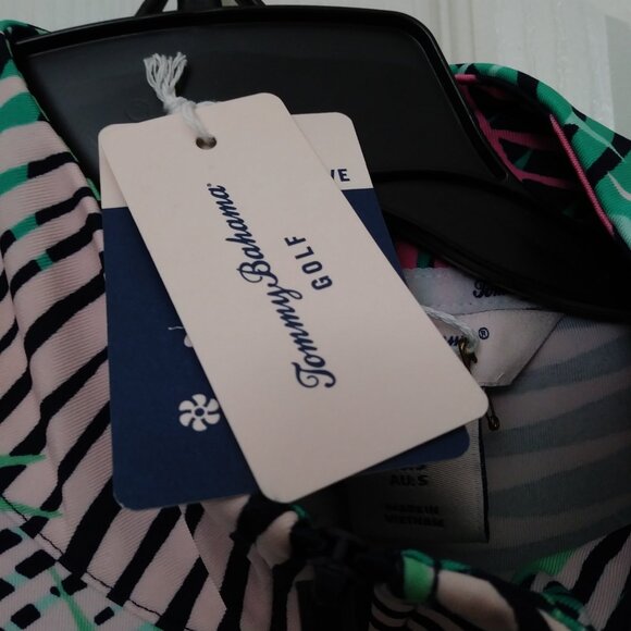 TOMMY BAHAMA Green Pink Tropical Long Sleeve Mock Golf Shirt S - Picture 12 of 16